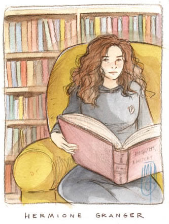 Hermione in the Gryffindor common room, copyright Marta T.